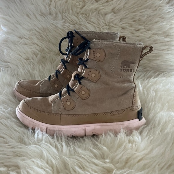 Sorel Tan/ Cream Explorer II Joan Suede Laced Insulated Boots - Picture 4 of 7